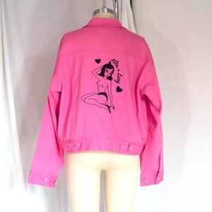 Lazy Oaf x Kita Collab Hot Pink Denim Jacket M Oversized